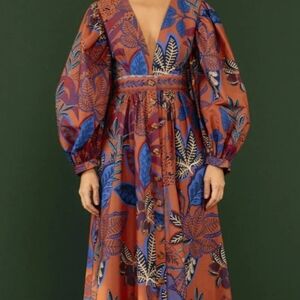FARM Rio Vibrant Blue and Orange Long Sleeve Dress
